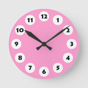 Reloj Redondo Mediano 12 puntos - negro con blanco en rosa