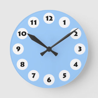 Reloj Redondo Mediano 12 puntos - Negro con blanco sobre azul pálido