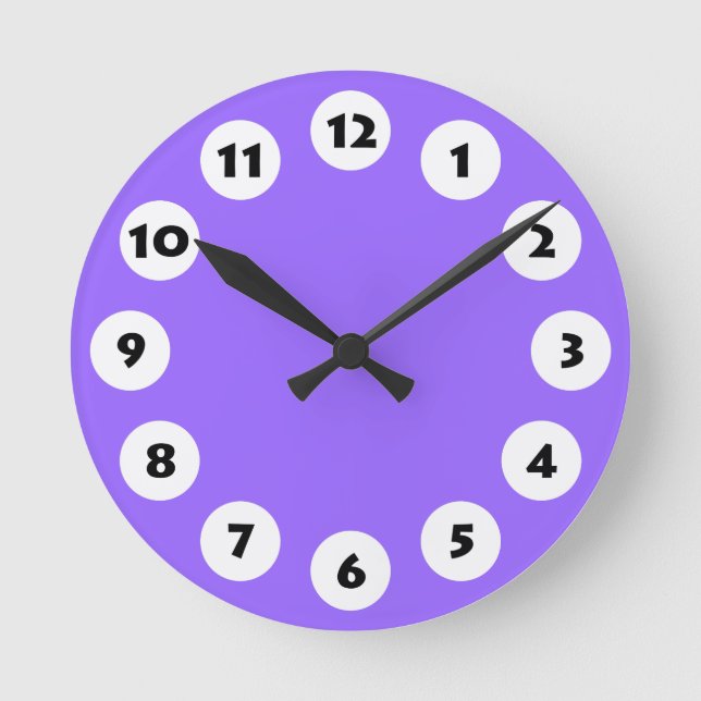 Reloj Redondo Mediano 12 puntos - Negro con blanco sobre morado (Anverso)