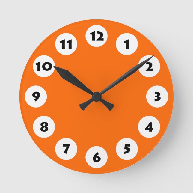 Reloj Redondo Mediano 12 puntos - Negro con blanco sobre Naranja (Anverso)