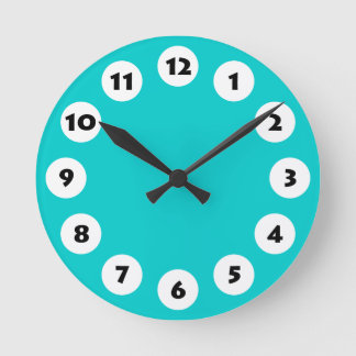 Reloj Redondo Mediano 12 puntos - Negro con blanco sobre turquesa