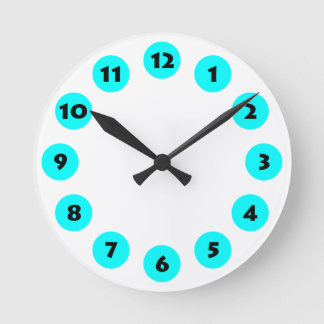 Reloj Redondo Mediano 12 puntos - Negro con cian sobre blanco
