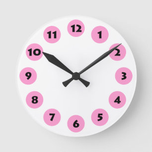 Reloj Redondo Mediano 12 puntos - Negro con rosado en blanco