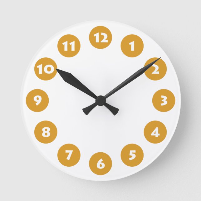 Reloj Redondo Mediano 12 puntos - Whote with Golden on White (Anverso)