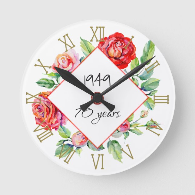 Reloj Redondo Mediano 1949: 70 Aniversario de la mujer - Personalizado d (Anverso)