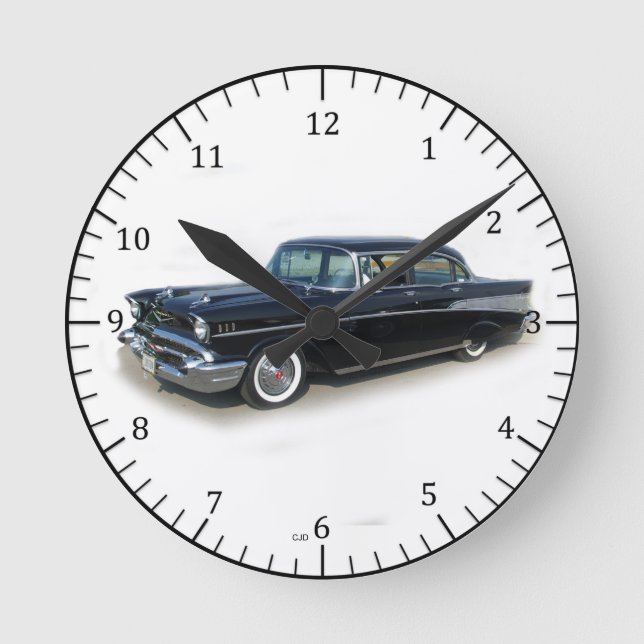 Reloj Redondo Mediano 1957 black 4 door classic car clock (Anverso)