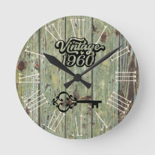 Reloj Redondo Mediano 1960 Madera antigua de época