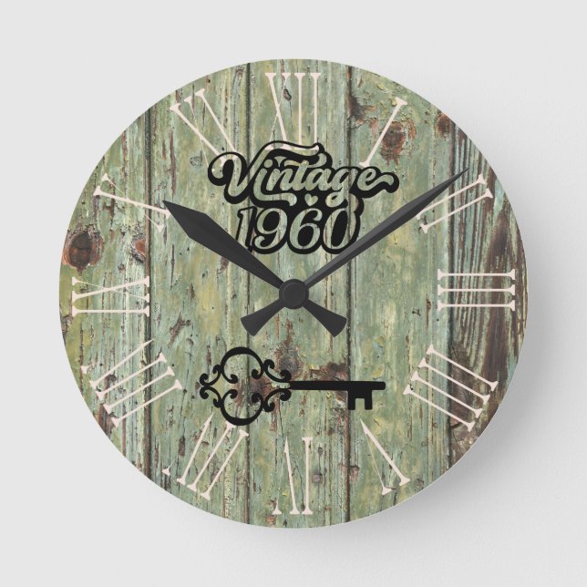 Reloj Redondo Mediano 1960 Madera antigua de época (Anverso)