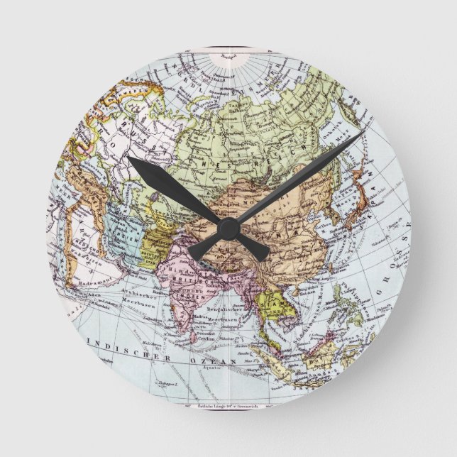 Reloj Redondo Mediano 19th Century Map of Asia (Anverso)