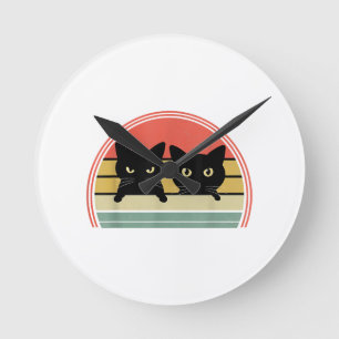 Reloj Redondo Mediano 2 gatos negros buscando amor animal vintage