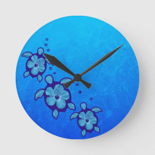 Reloj Redondo Mediano 3 tortugas azul honu