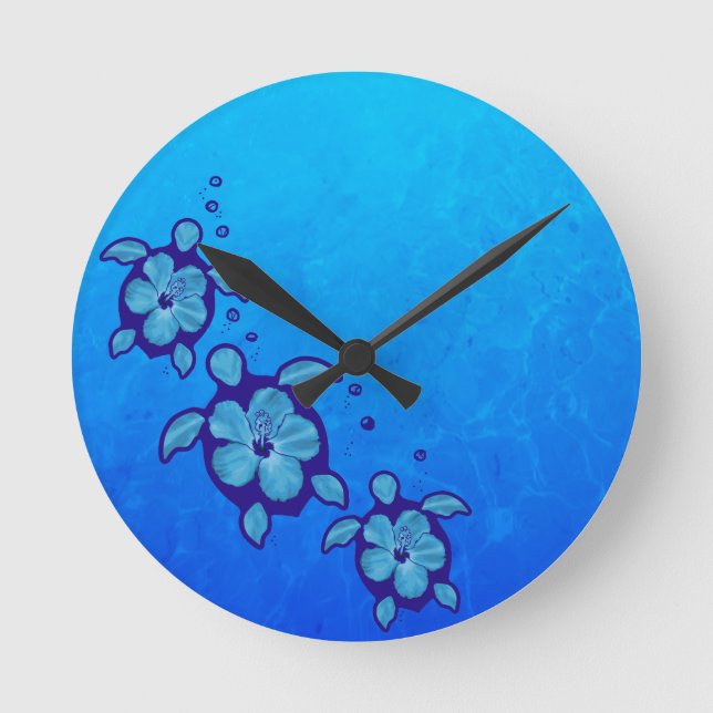 Reloj Redondo Mediano 3 tortugas Blue Honu (Anverso)