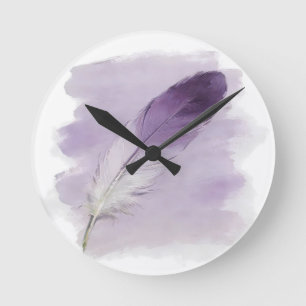 Reloj Redondo Mediano ⁠3D Impasto Acuarela Pluma Morada Boho Moderna⁠