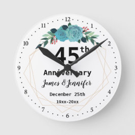 Reloj Redondo Mediano 45º aniversario Boda Nombres y año personalizados