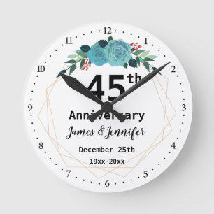 Reloj Redondo Mediano 45º aniversario Boda Nombres y año personalizados
