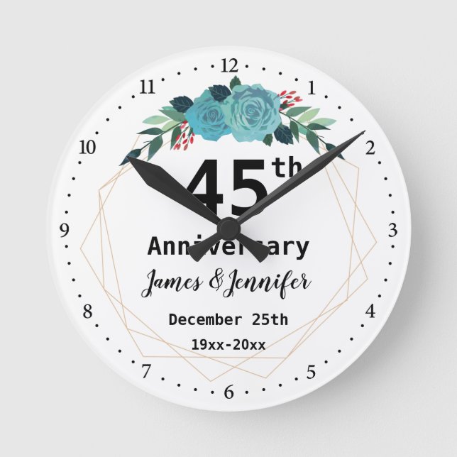 Reloj Redondo Mediano 45º aniversario Boda Nombres y año personalizados (Anverso)