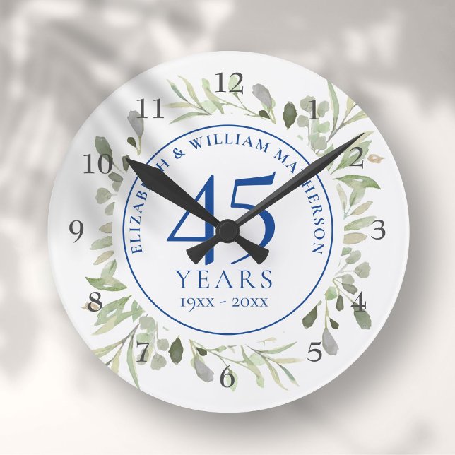 Reloj Redondo Mediano 45.º 65° Aniversario Boda de la vegetación (45th 65th Wedding Anniversary Greenery Round Clock)