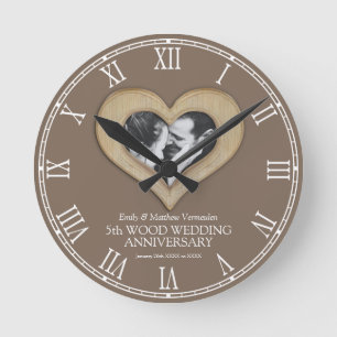Reloj Redondo Mediano 5º aniversario de bodas de madera regalo personali