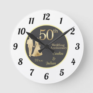 Reloj Redondo Mediano 50.ª Purpurina del Aniversario de la Pareja de Oro