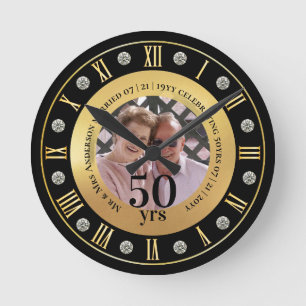 Reloj Redondo Mediano 50.º aniversario del Boda Regalo de FOTO Jubileo d