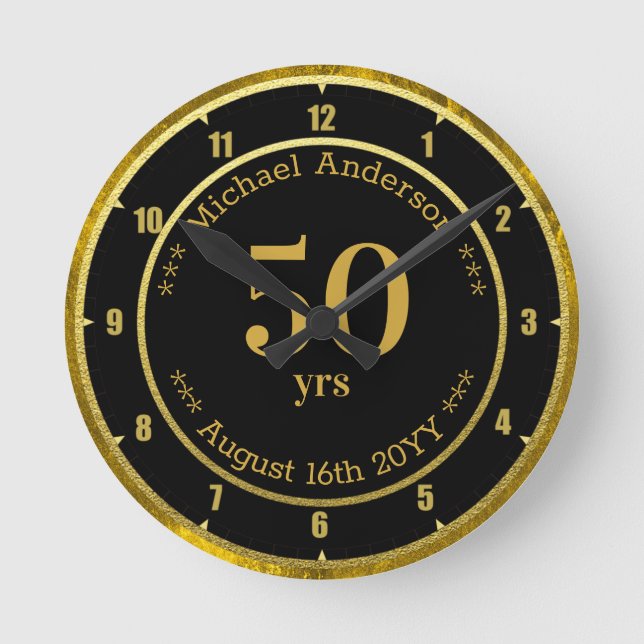 Reloj Redondo Mediano 50 años de jubilación o aniversario personalizado (Anverso)