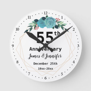 Reloj Redondo Mediano 55.º aniversario Boda Nombres y año personalizad