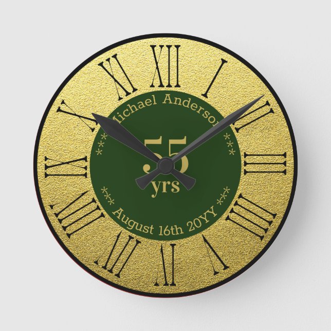 Reloj Redondo Mediano 55 años de jubilación o aniversario personalizado (Anverso)
