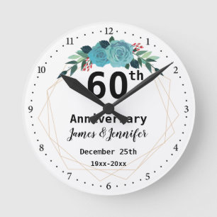 Reloj Redondo Mediano 60.º Aniversario Boda Nombres personalizados y a