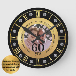 Reloj Redondo Mediano 60° Aniversario Boda Regalo de foto Diamante Sesen