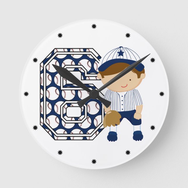 Reloj Redondo Mediano 6.º Béisbol Catcher Azul y Blanco (Anverso)