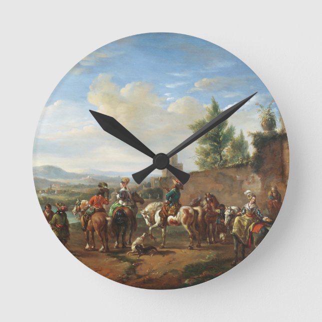 Reloj Redondo Mediano A Hunting Party by a Country House (oil on canvas) (Anverso)