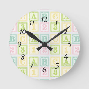 Reloj Redondo Mediano ABC Alphabet Baby Nursery Pastels Nursery
