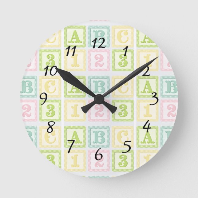 Reloj Redondo Mediano ABC Alphabet Baby Nursery Pastels Nursery (Anverso)