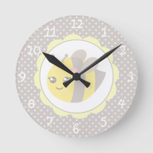 Reloj Redondo Mediano Abeja amarilla y gris del bebé