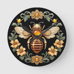 Reloj Redondo Mediano Abeja Art Nouveau sobre negro