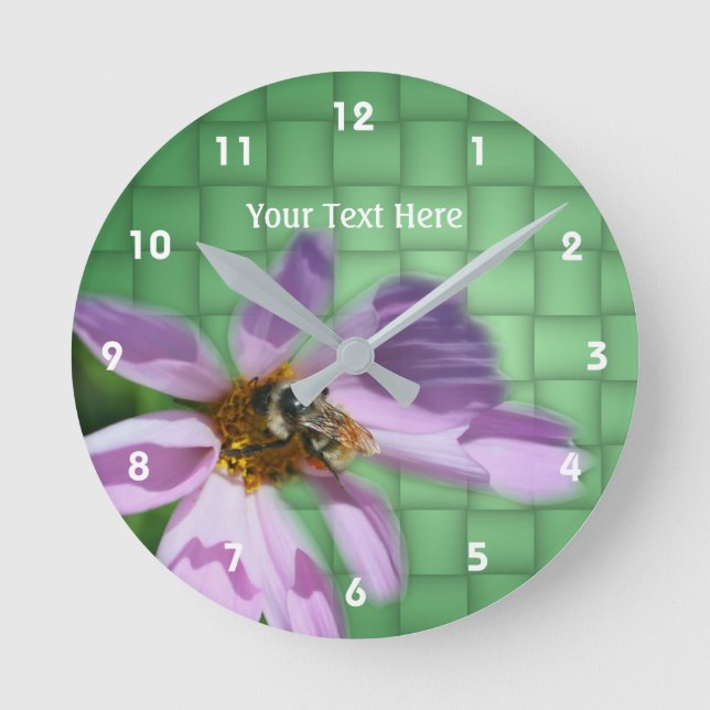 Reloj Redondo Mediano Abeja De Burbuja En Flor Cosmos (Anverso)