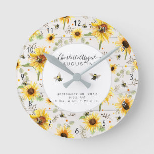 Reloj Redondo Mediano Abeja girasol Rústica Madera Amarilla Nacida Nacid