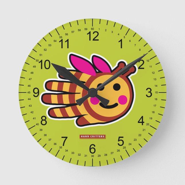 Reloj Redondo Mediano Abeja miel feliz con alas rosadas (Anverso)