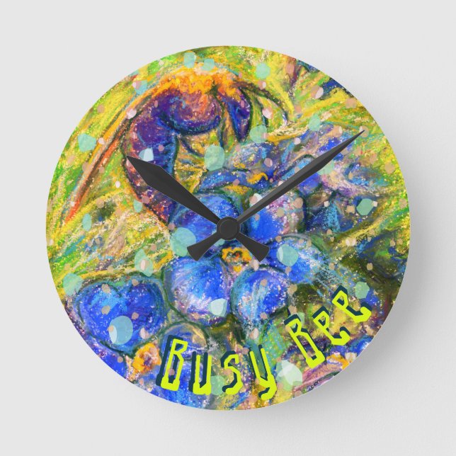 Reloj Redondo Mediano Abeja ocupada: Flores abejas y olvidadoras (Anverso)
