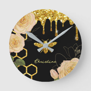 Reloj Redondo Mediano abeja y rosas