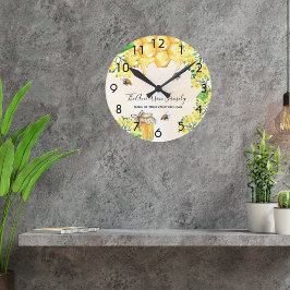 Reloj Redondo Mediano Abejas de burbujas miel floros amarillos monograma