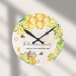 Reloj Redondo Mediano Abejas de burbujas miel floros amarillos monograma