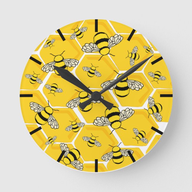 Reloj Redondo Mediano Abejas de miel en Cute de Honeycomb (Anverso)