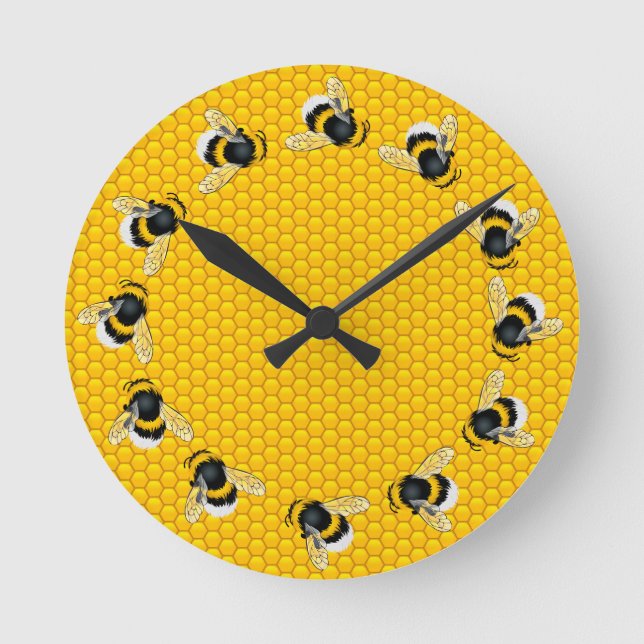 Reloj Redondo Mediano Abejas de miel en danza Círculo de Honeycomb (Anverso)