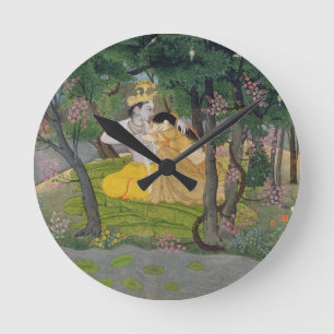 Reloj Redondo Mediano Abrazo de Radha y de Krishna en una arboleda del