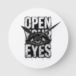 Reloj Redondo Mediano Abre Tus Ojos Arte Grunge Gótico de Calle