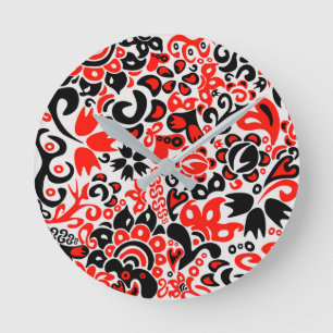 Reloj Redondo Mediano Abrupción del patrón floral del arte folklórico ét