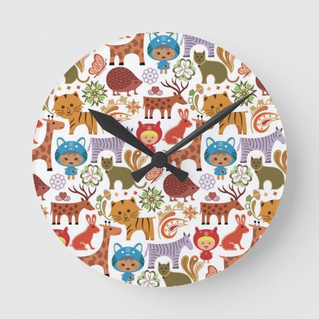 Reloj Redondo Mediano Abstract Child and Animals Pattern (Anverso)