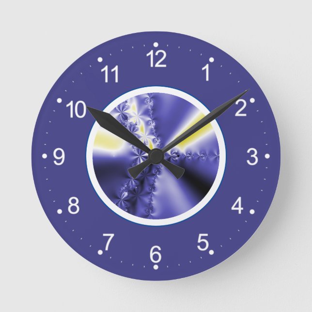 Reloj Redondo Mediano Abstract Dark Blue Fractal (Anverso)