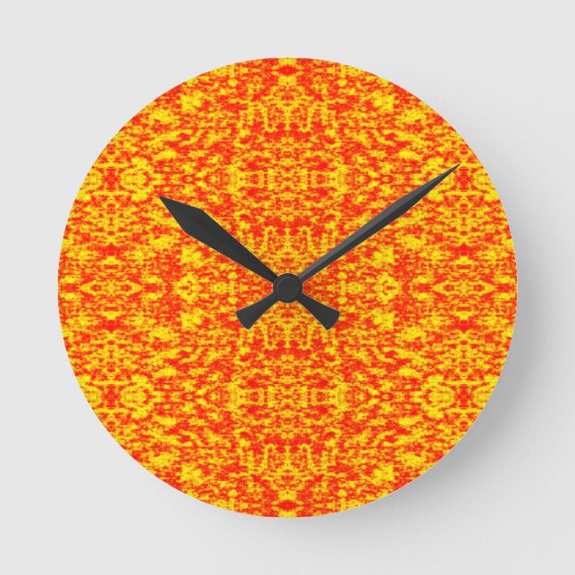 Reloj Redondo Mediano Abstract Fractal In Red And Orange (Anverso)